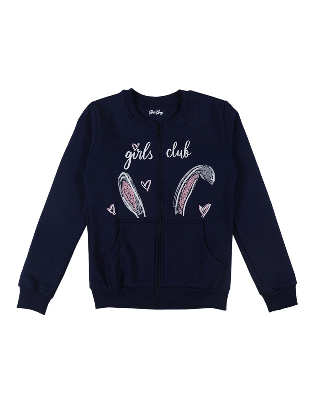 

Gini and Jony Girls Printed Fleece Bomber Jacket, Navy blue