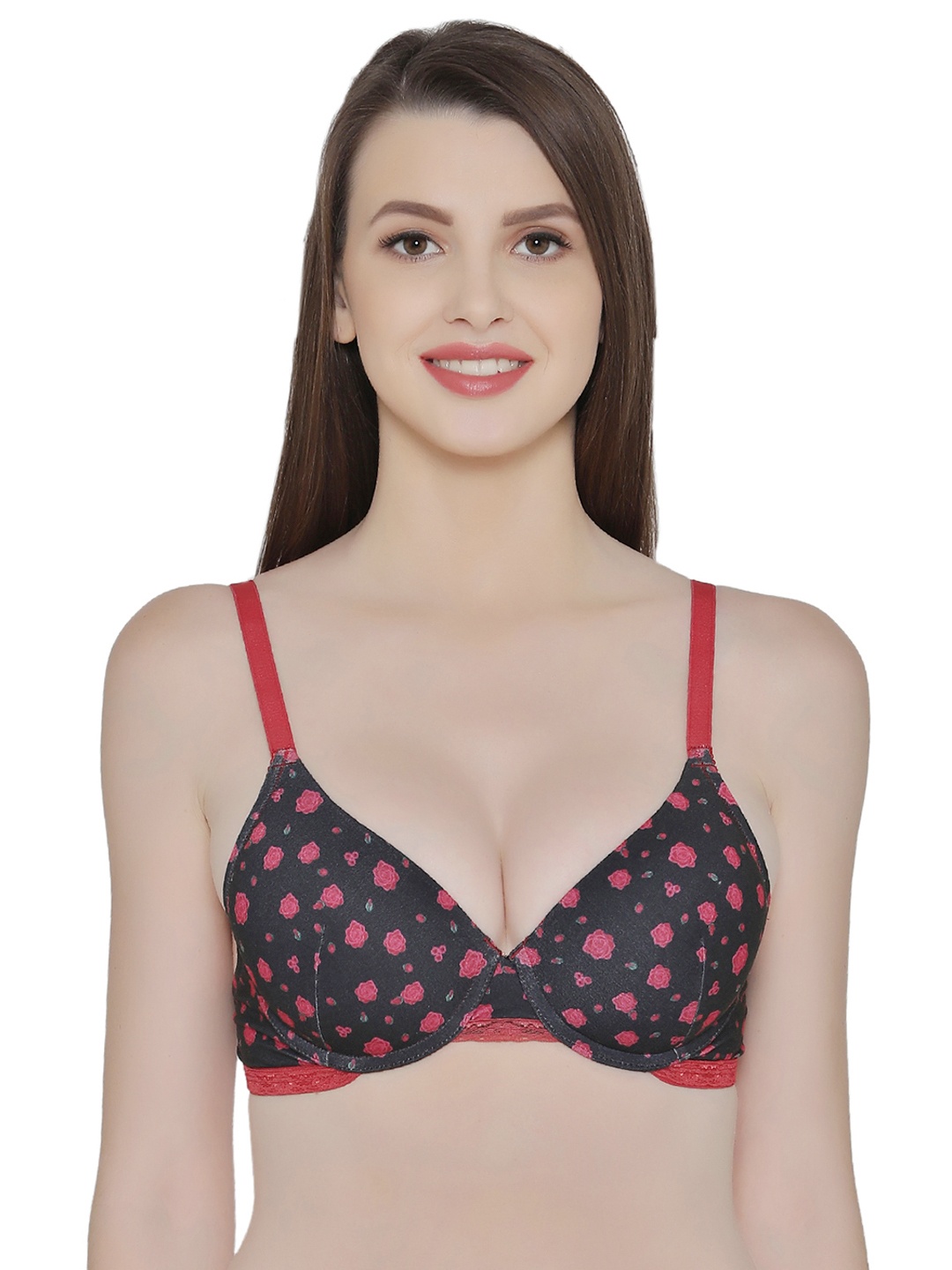 

Clovia Black Printed Underwired Lightly Padded Push-Up Bra BR1143M1340B
