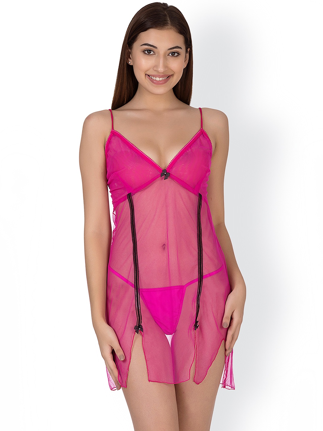 

Clovia Pink Solid Baby Doll with Briefs NS0960M22