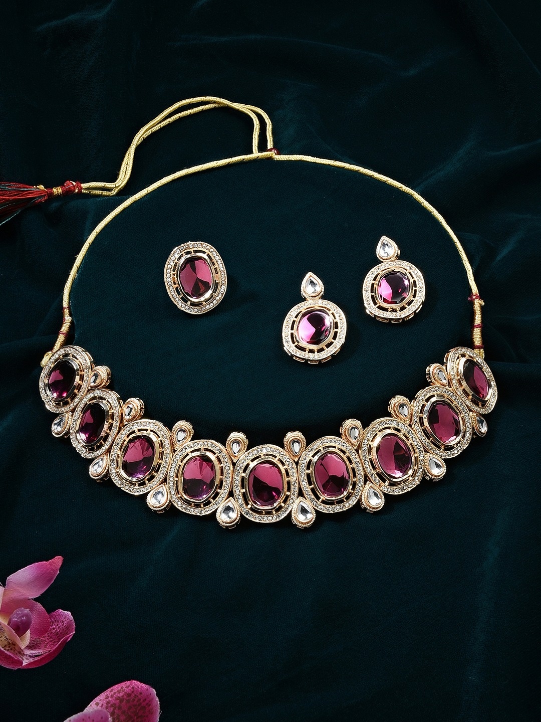 

Zaveri Pearls Gold-Plated Stone-Studded Jewellery Set