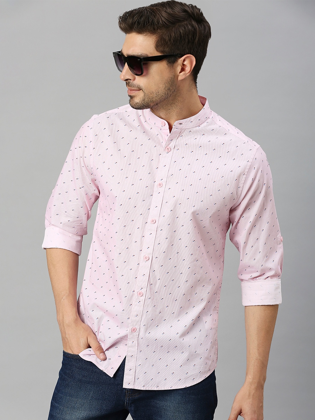 

HERE&NOW Pink Classic Slim Fit Micro Ditsy Printed Pure Cotton Casual Shirt