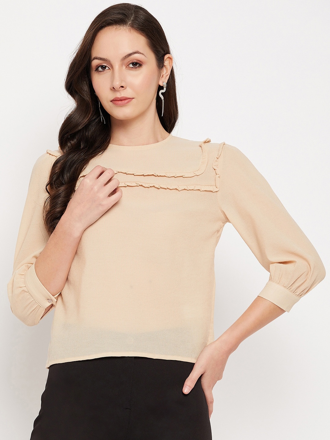 

CAMLA High Neck Ruffled Top, Mustard