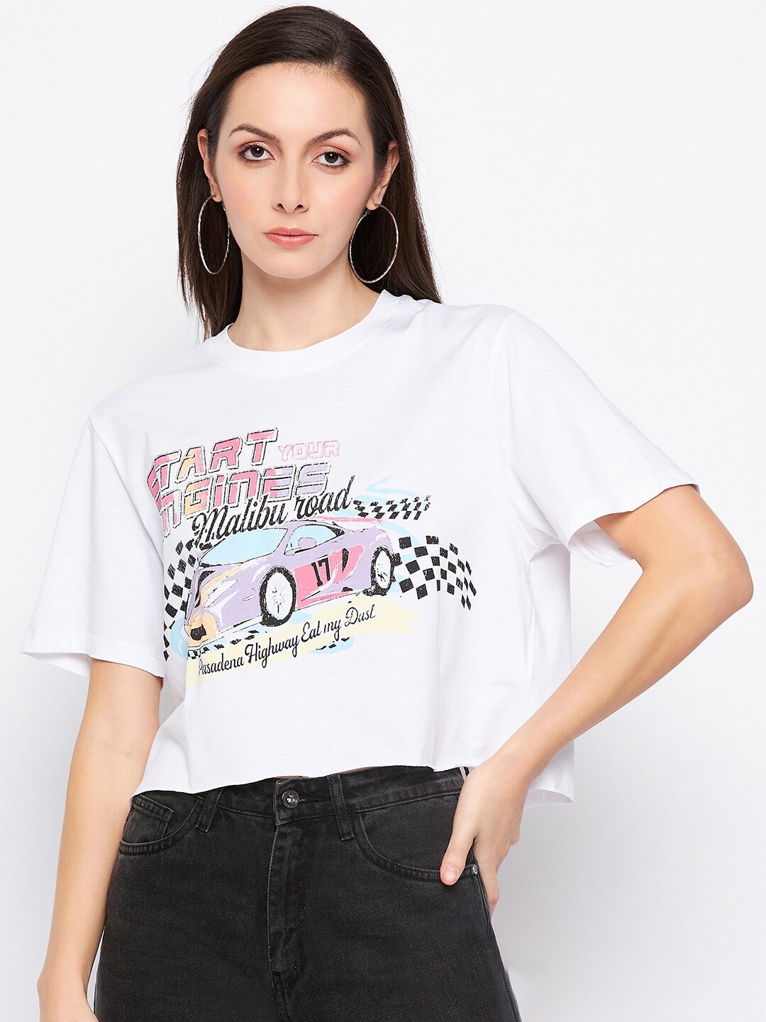 

CAMLA Typography Printed Cotton Crop T-shirt, White