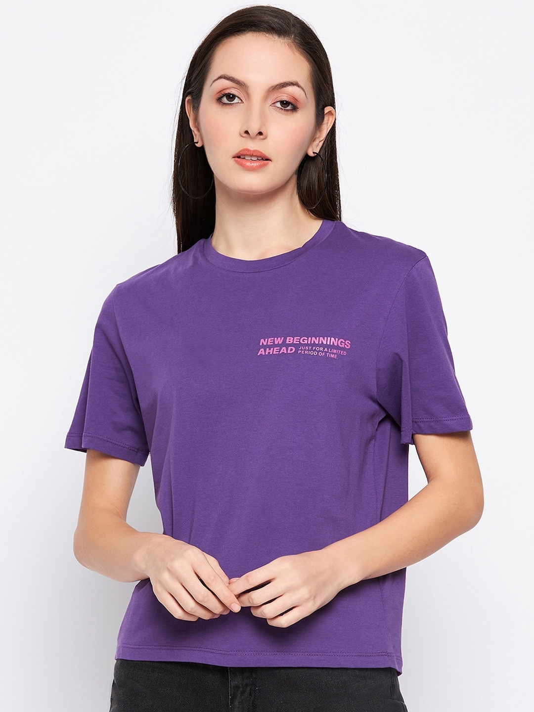 

CAMLA Typography Printed Cotton T-shirt, Purple