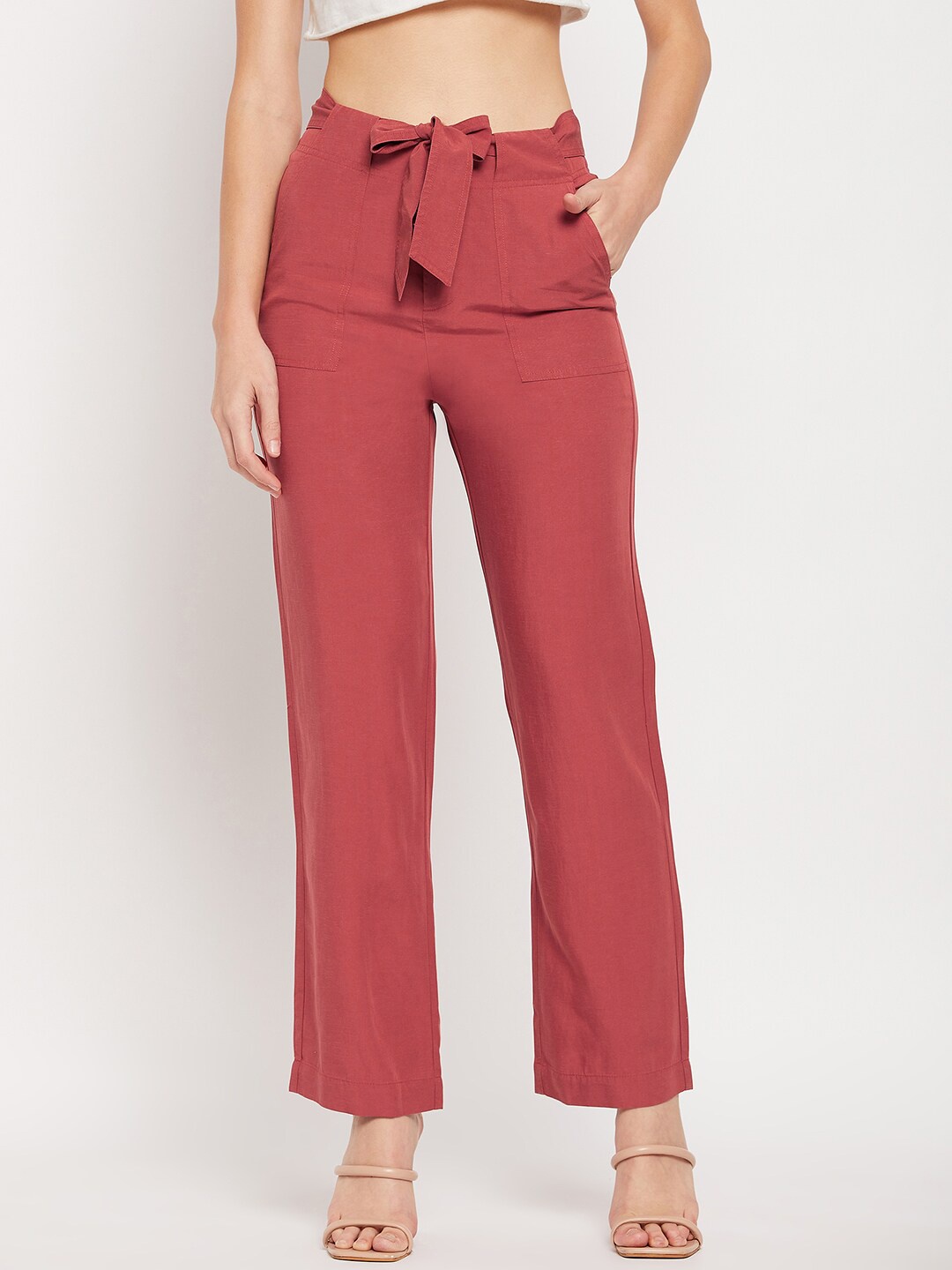 

CAMLA Women Linen Straight Palazzos, Rust