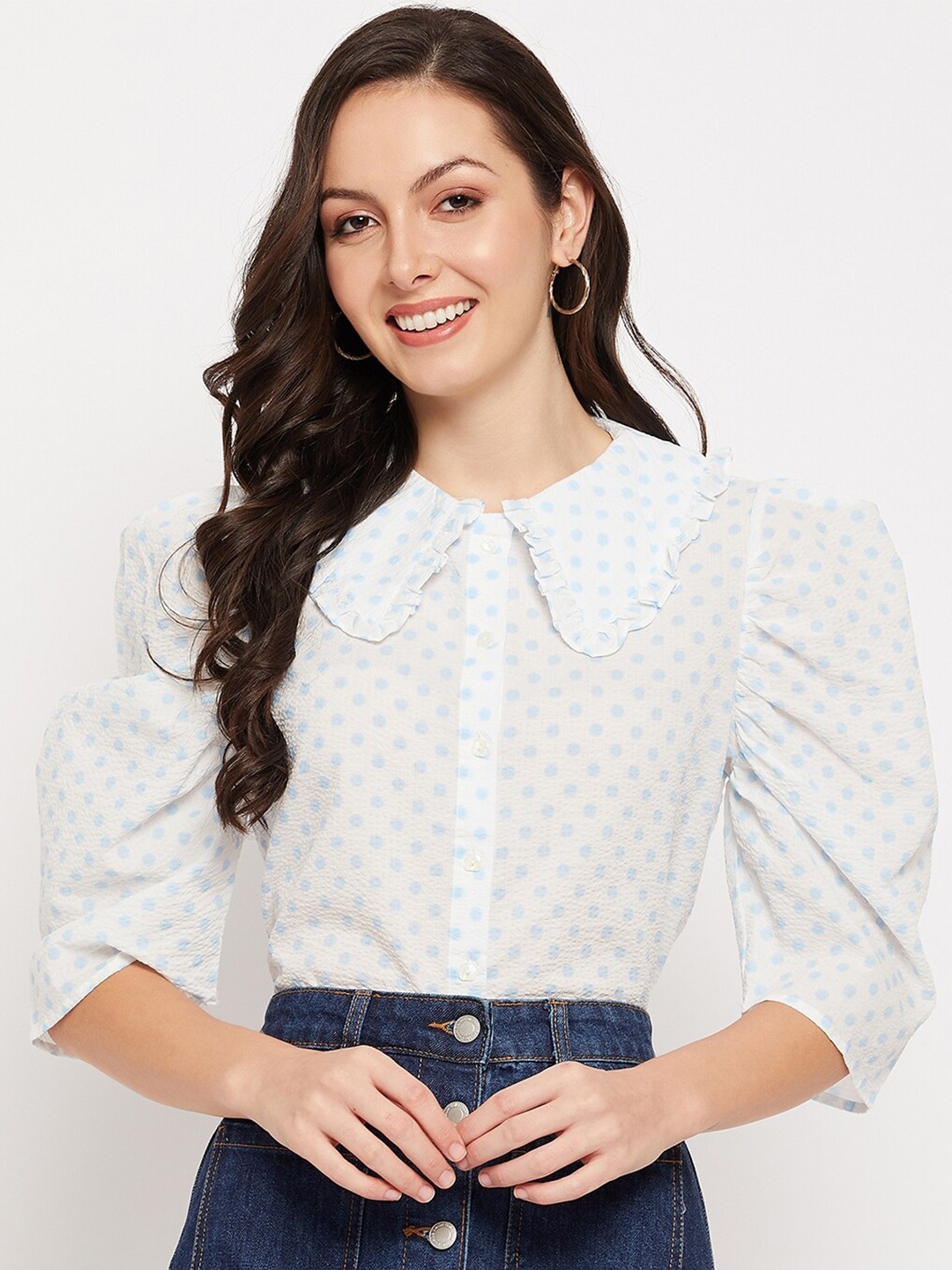 

CAMLA Polka Dots Printed Casual Shirt, White