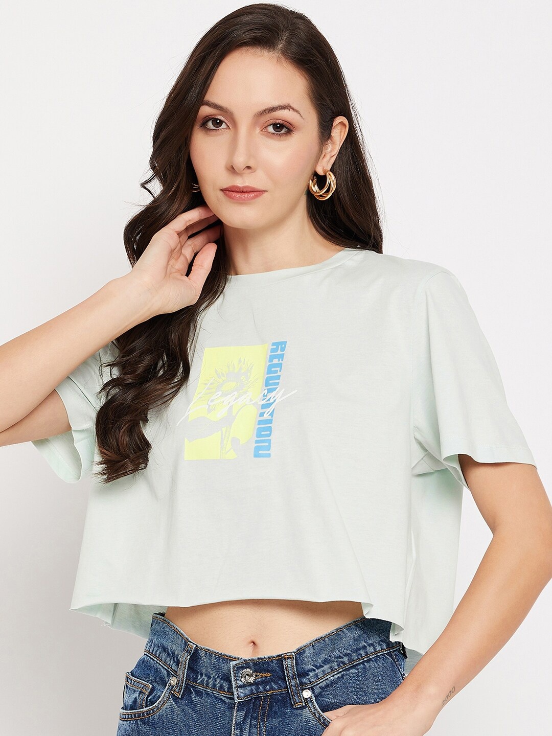 

CAMLA Typography Printed Cotton Crop T-shirt, Green
