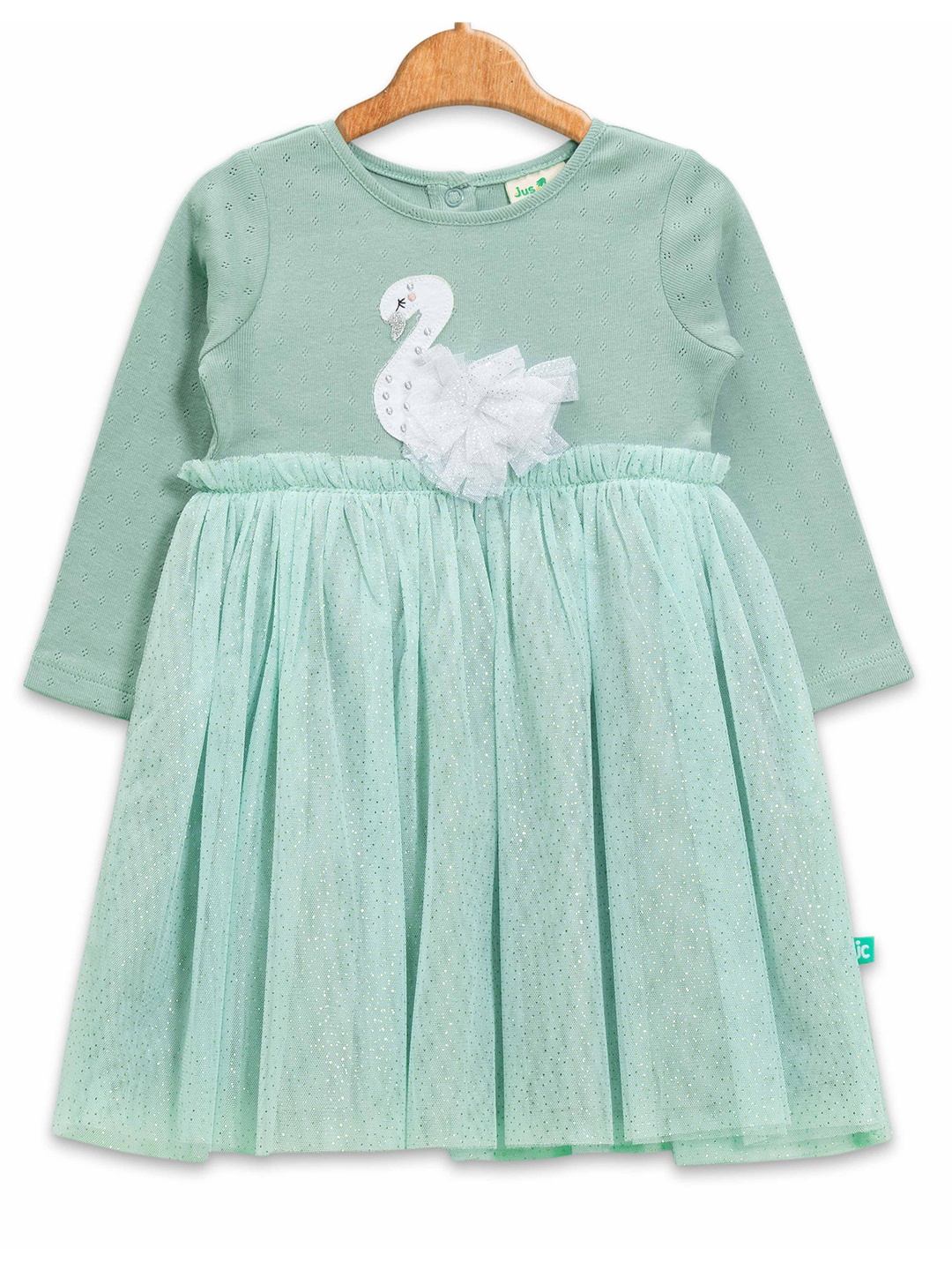 

JusCubs Infant Girls Self Design Applique Fit & Flare Dress, Green
