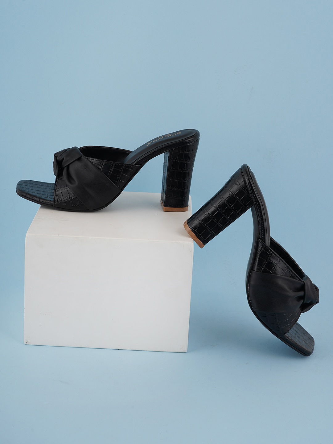 

SCENTRA Textured Open Toe Block Heels, Black