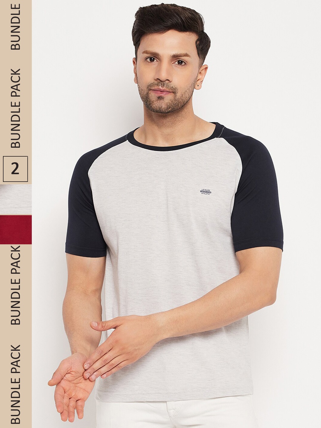 

Okane Pack Of 2 Colourblocked Raglan Sleeves Casual T-shirts, Grey