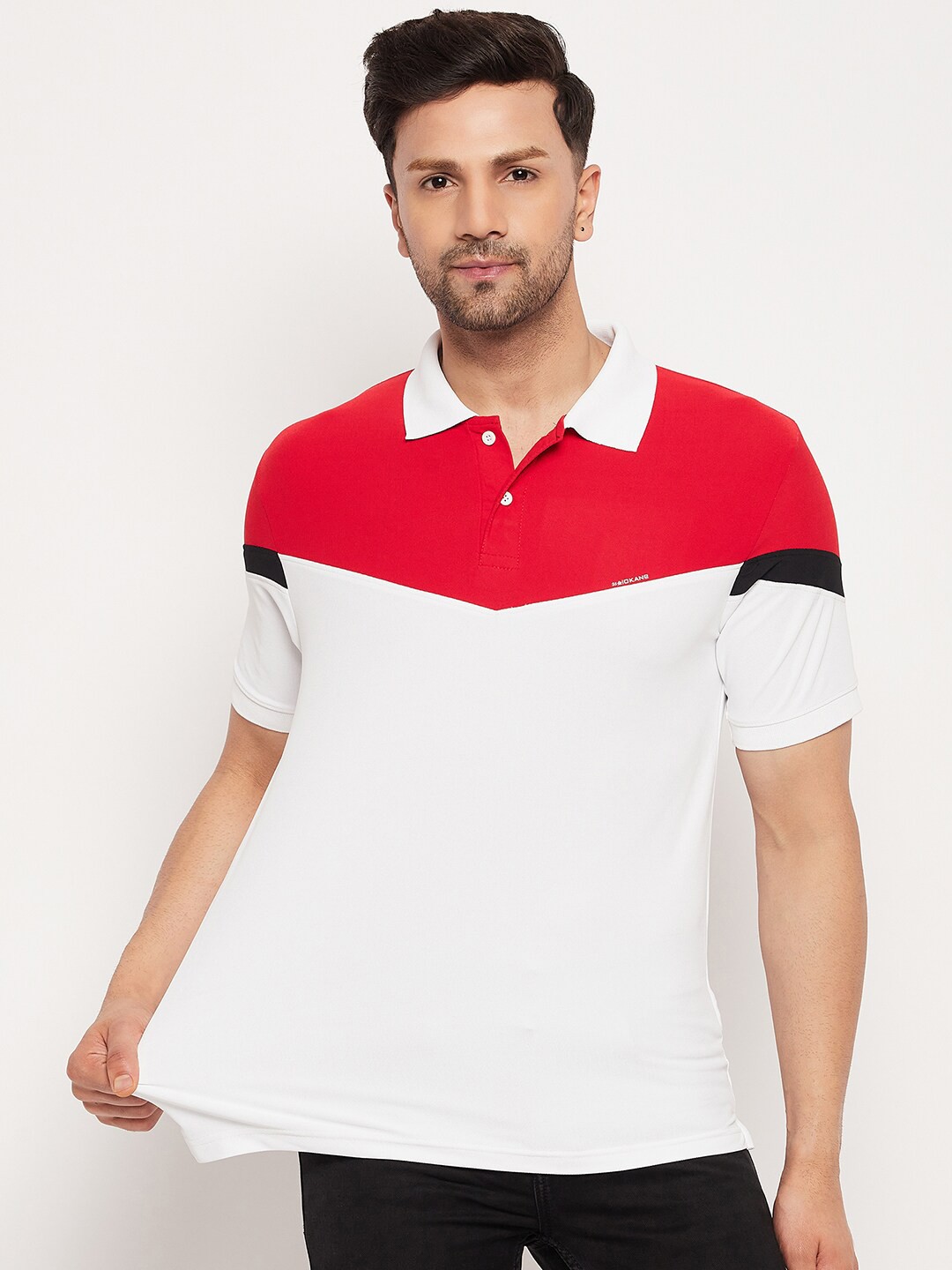 

Okane Colourblocked Polo Collar T-shirt, White