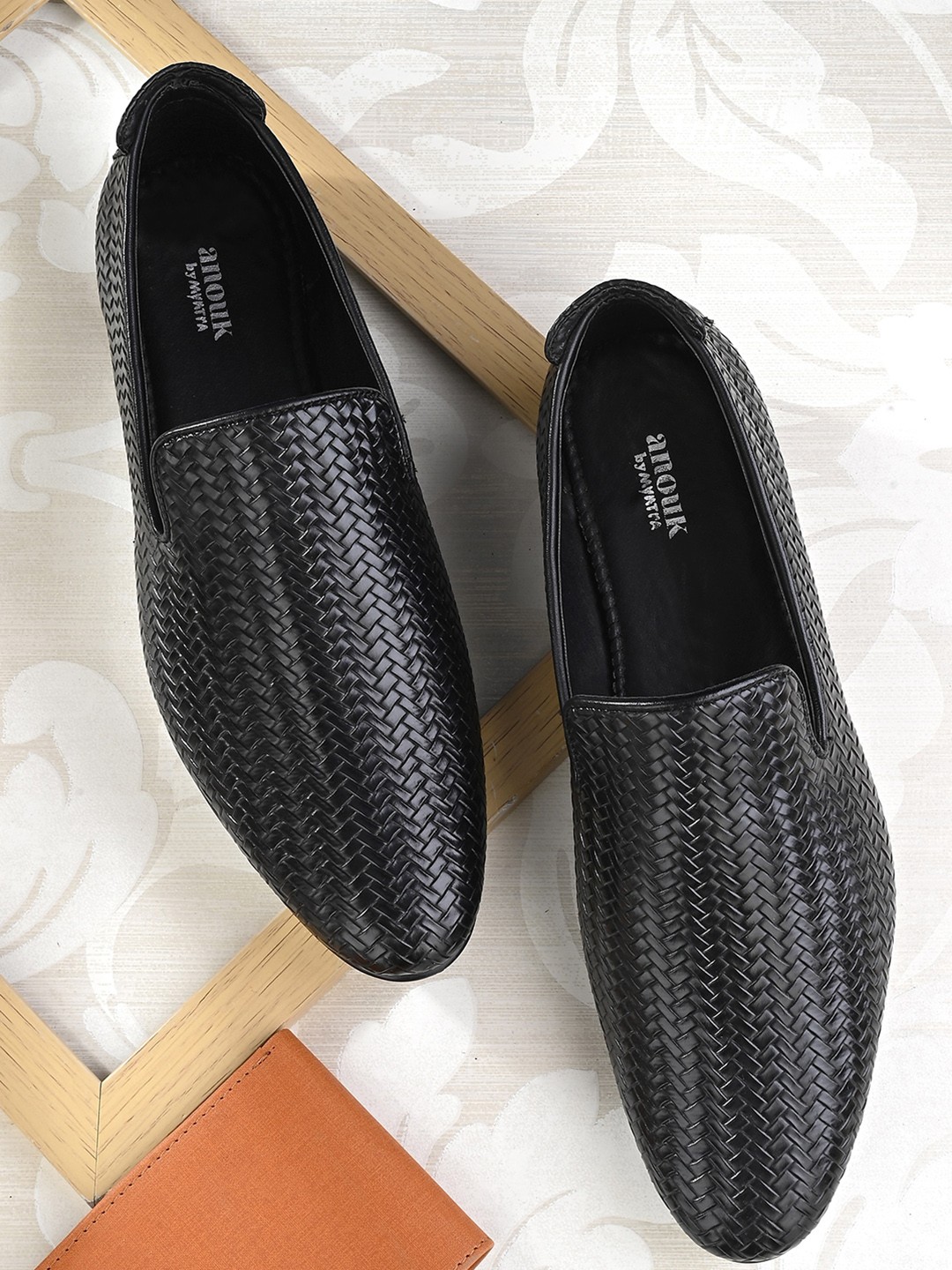 

Anouk Men Black Woven Design Lightweight Loafers
