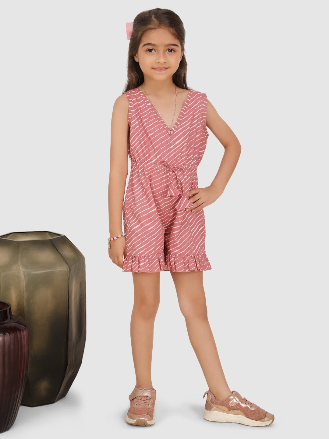 

Jelly Jones Girls Striped V-Neck Playsuit, Pink