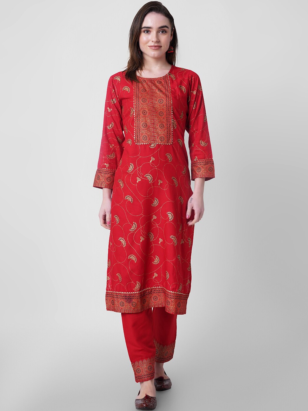 

KALINI Floral Printed Gotta Patti Kurta with Palazzos, Red