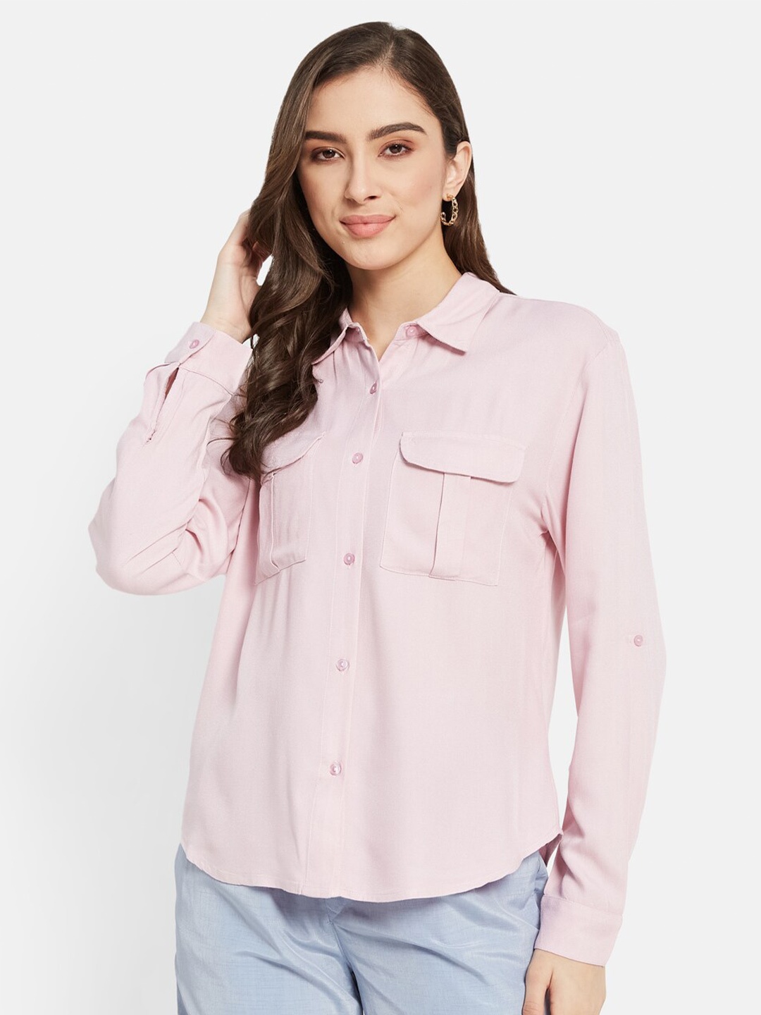 

METTLE Spread Collar Casual Pure Cotton Shirt, Pink