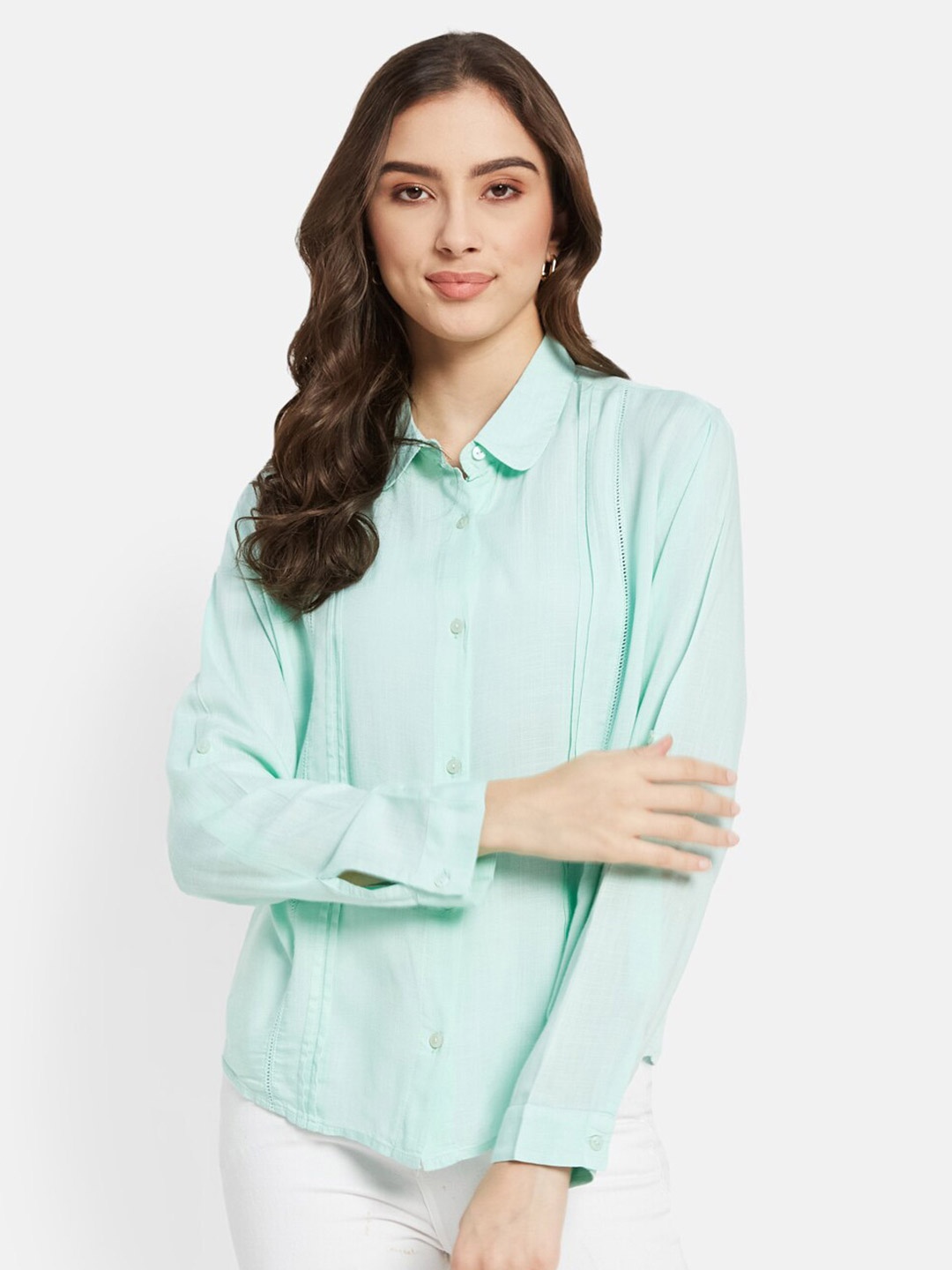 

METTLE Spread Collar Cotton Casual Shirt, Green
