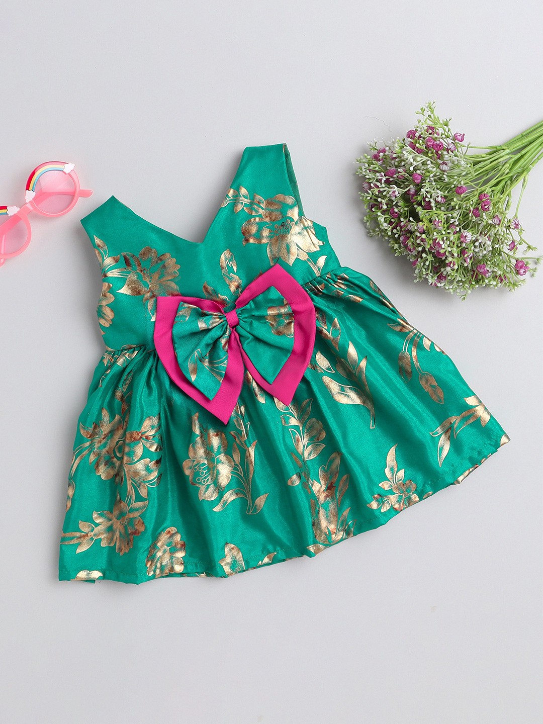 

MANY FROCKS & Floral Print Satin Fit & Flare Dress, Green