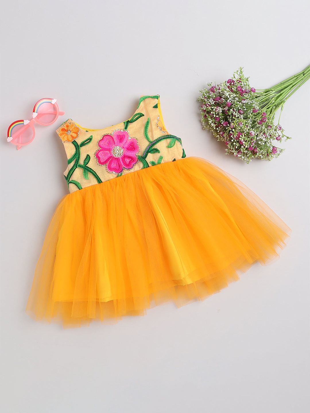 

MANY FROCKS & Net Fit & Flare Dress, Yellow