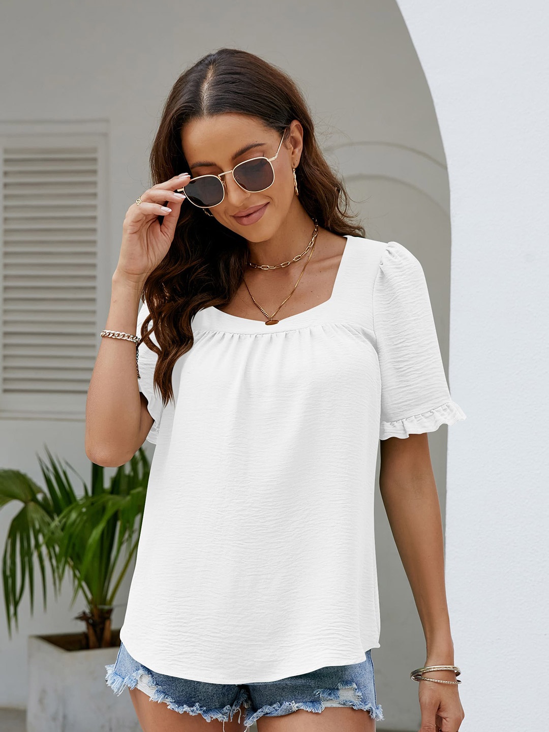 

BoStreet White Square Neck Top