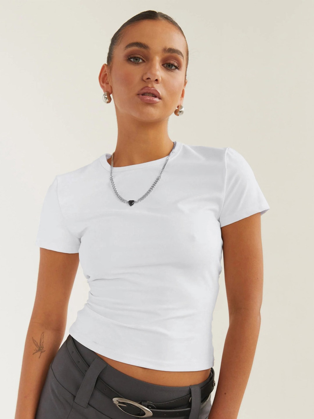 

BoStreet Round Neck Top, White