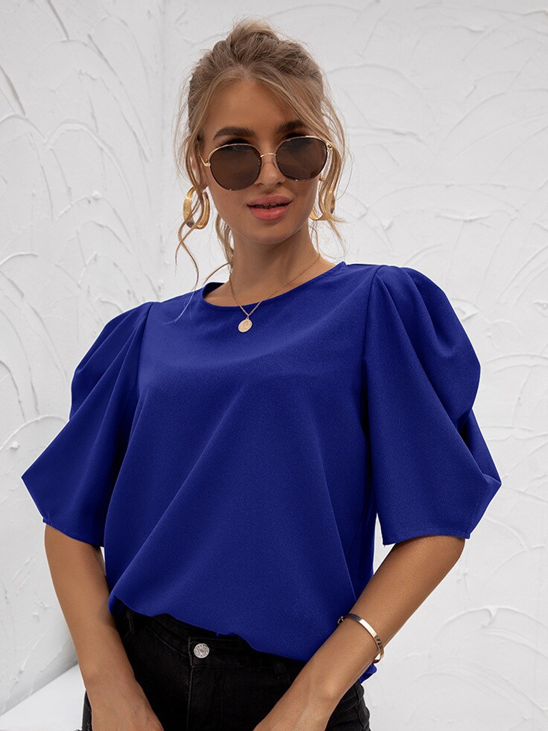 

StyleCast Blue Puff Sleeves Regular Top