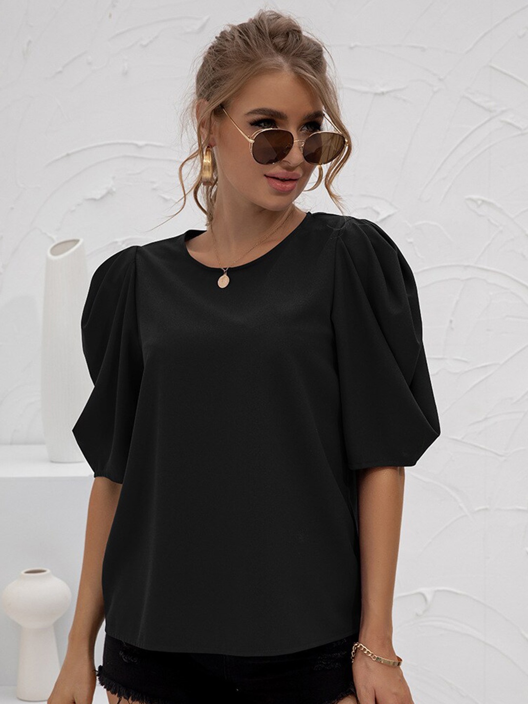 

StyleCast Black Round neck Regular Top