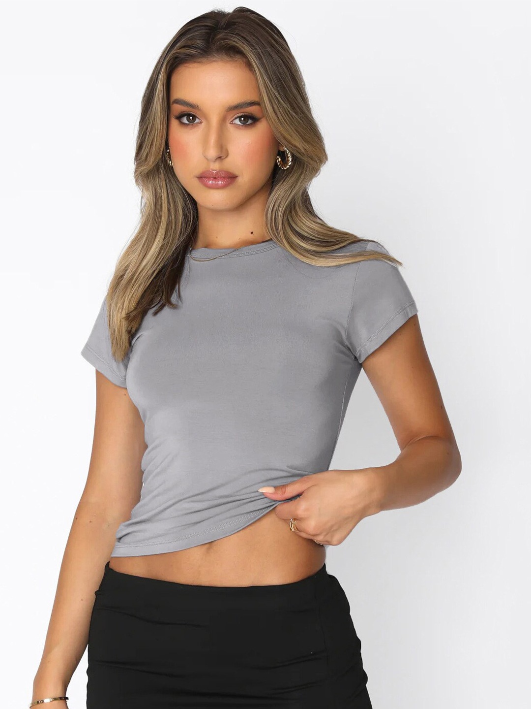 

StyleCast Grey Round Neck Regular Top