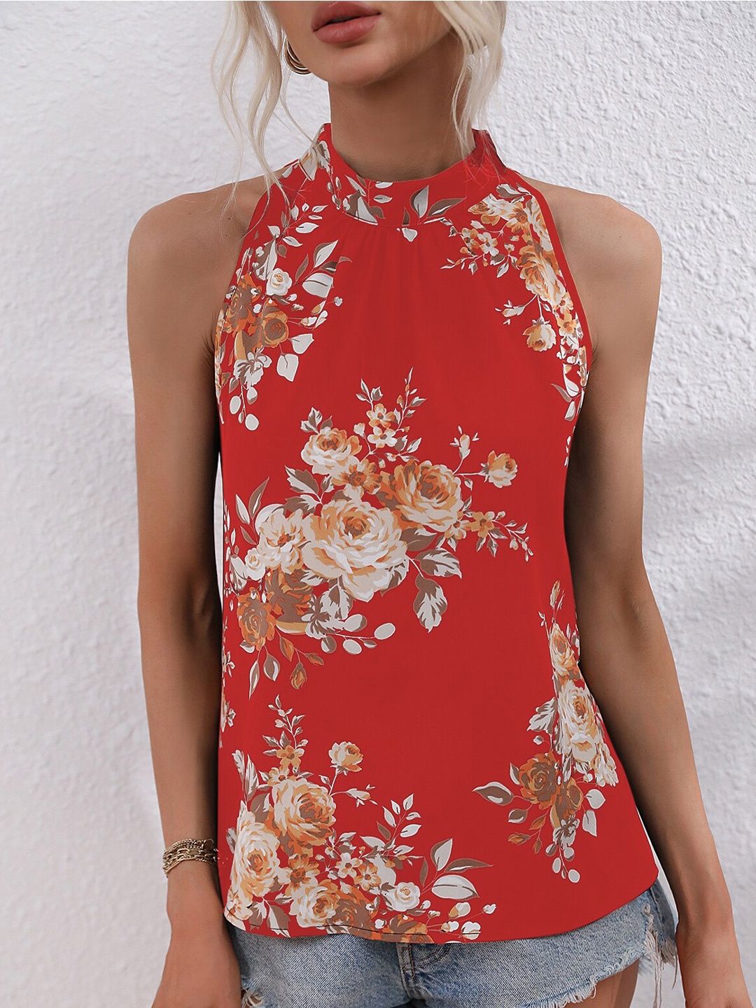 

BoStreet Floral Printed Regular Top, Red