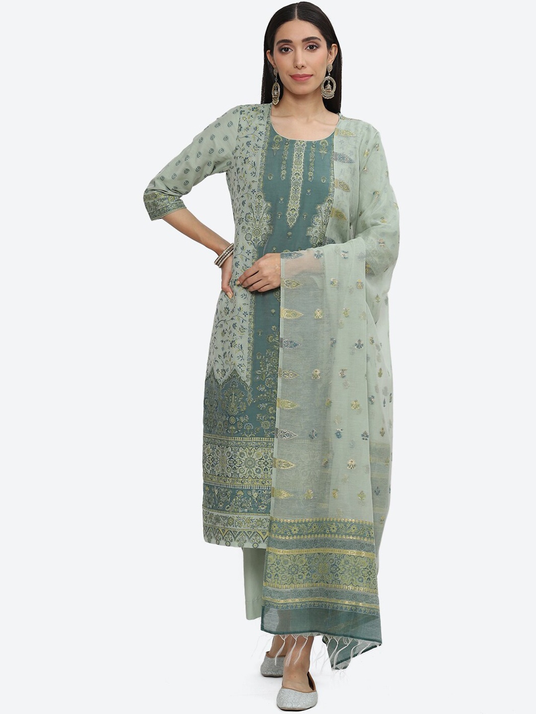 

Biba Women Green Ethnic Motifs Printed Regular Kurta with Palazzos & With Dupatta