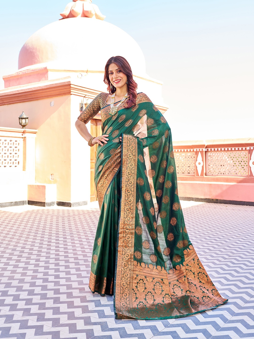 

VSaree Foral Woven Design Zari Silk Cotton Saree, Green