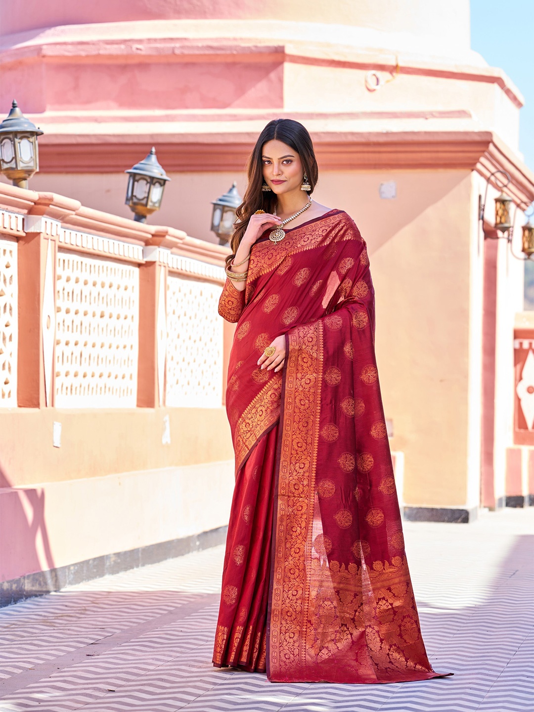 

VSaree Ethnic Motifs Woven Design Zari Silk Cotton Saree, Maroon