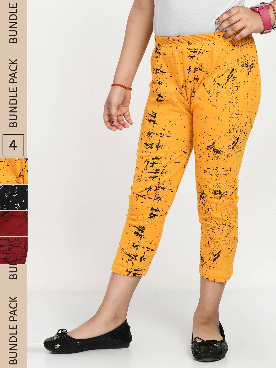 

IndiWeaves Girls Pack of 4 Mid-Rise Cotton Capris, Yellow