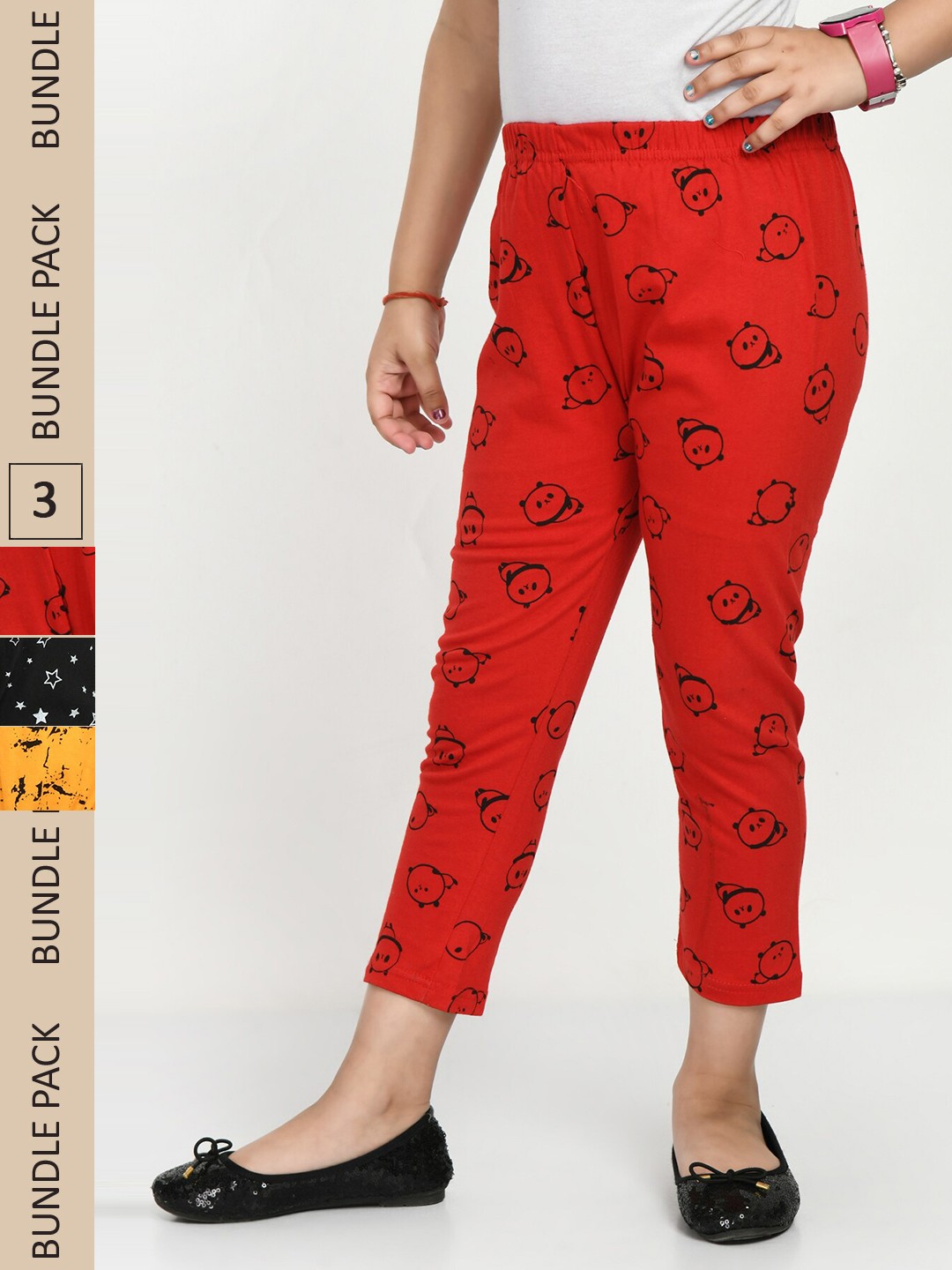 

IndiWeaves Girls Pack of 3 Printed High Rise Pure Cotton Capris, Red