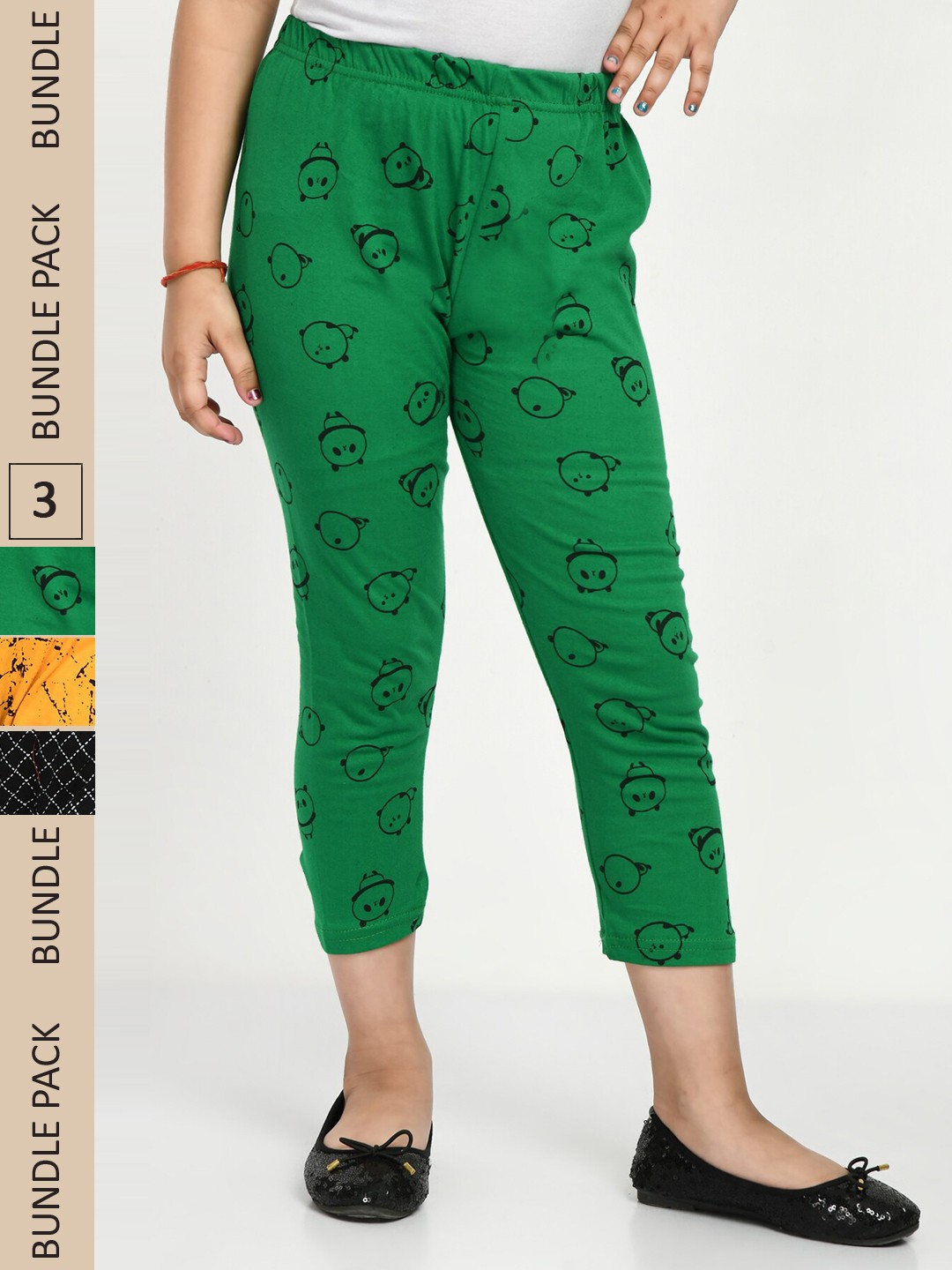 

IndiWeaves Girls Pack of 3 Printed High Rise Pure Cotton Capris, Green