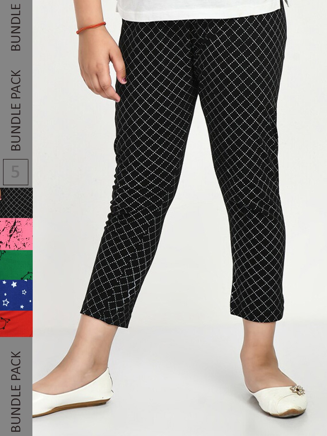 

IndiWeaves Girls Pack Of 5 Printed Pure Cotton Capris, Black
