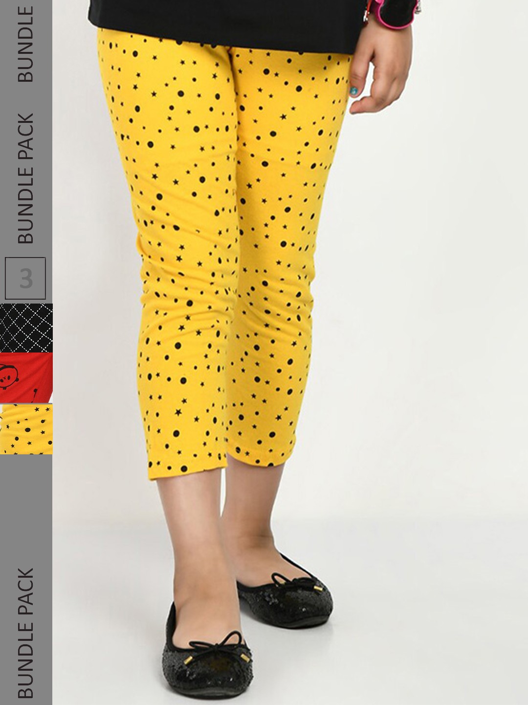 

IndiWeaves Girls Pack of 3 Printed High Rise Pure Cotton Capris, Yellow