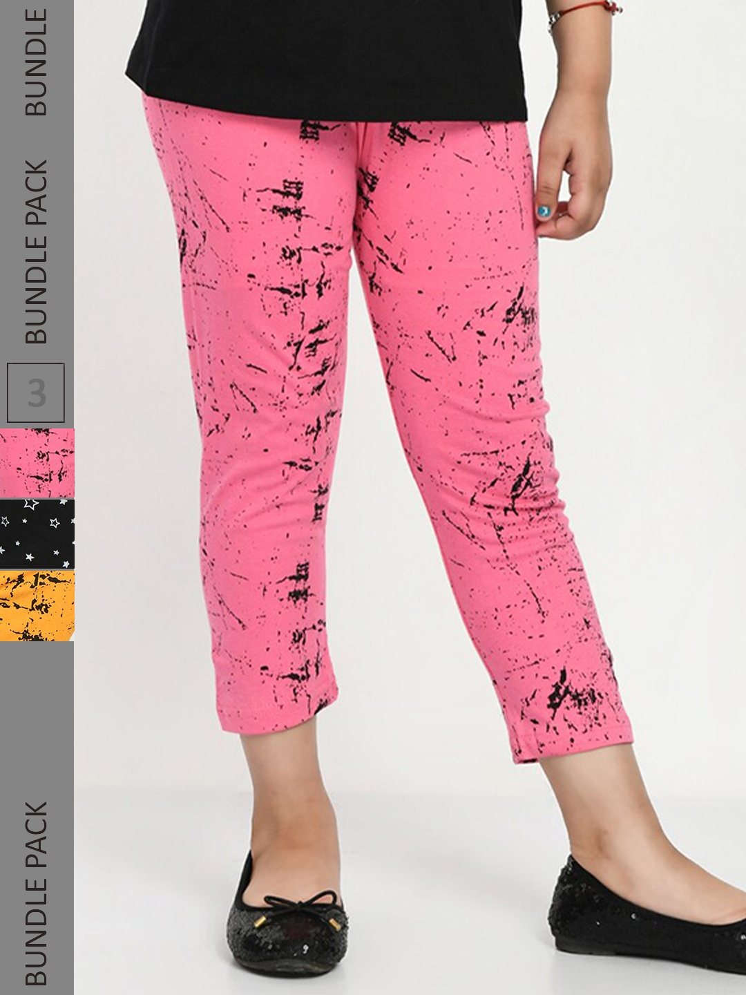 

IndiWeaves Girls Pack of 3 Printed High Rise Pure Cotton Capris, Pink