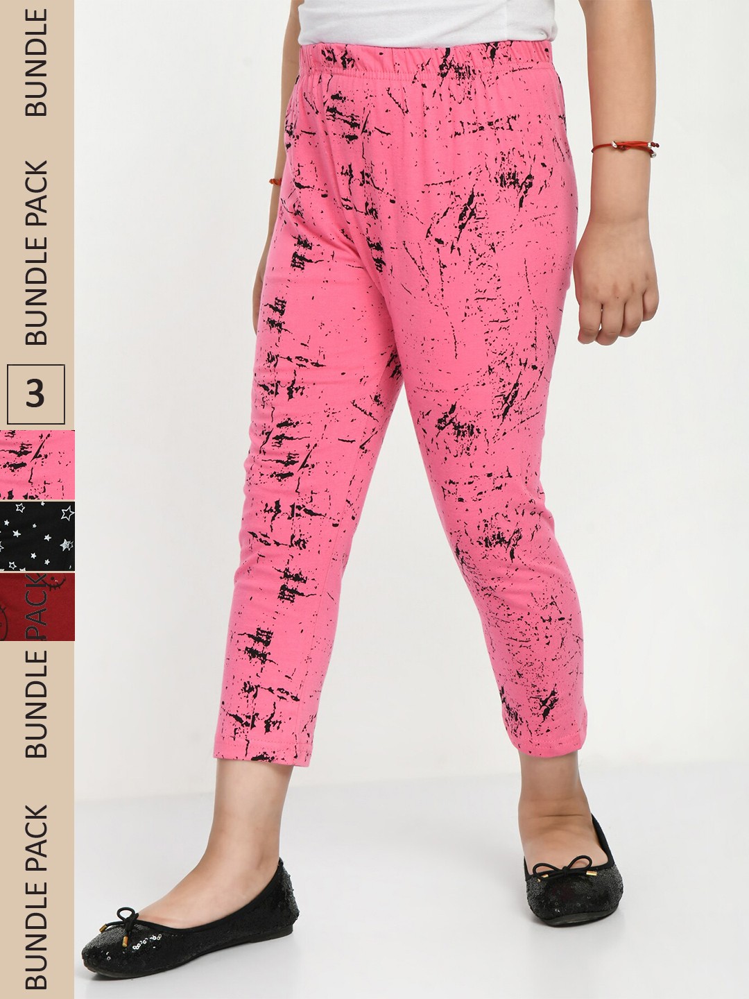

IndiWeaves Girls Pack of 3 Printed High Rise Pure Cotton Capris, Pink