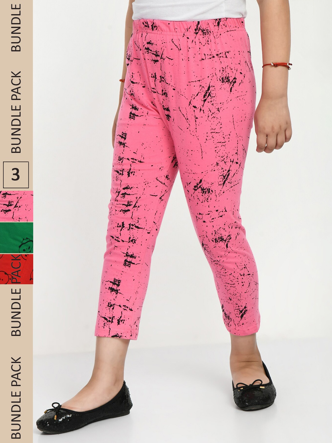 

IndiWeaves Girls Pack Of 3 Printed Pure Cotton Capris, Pink