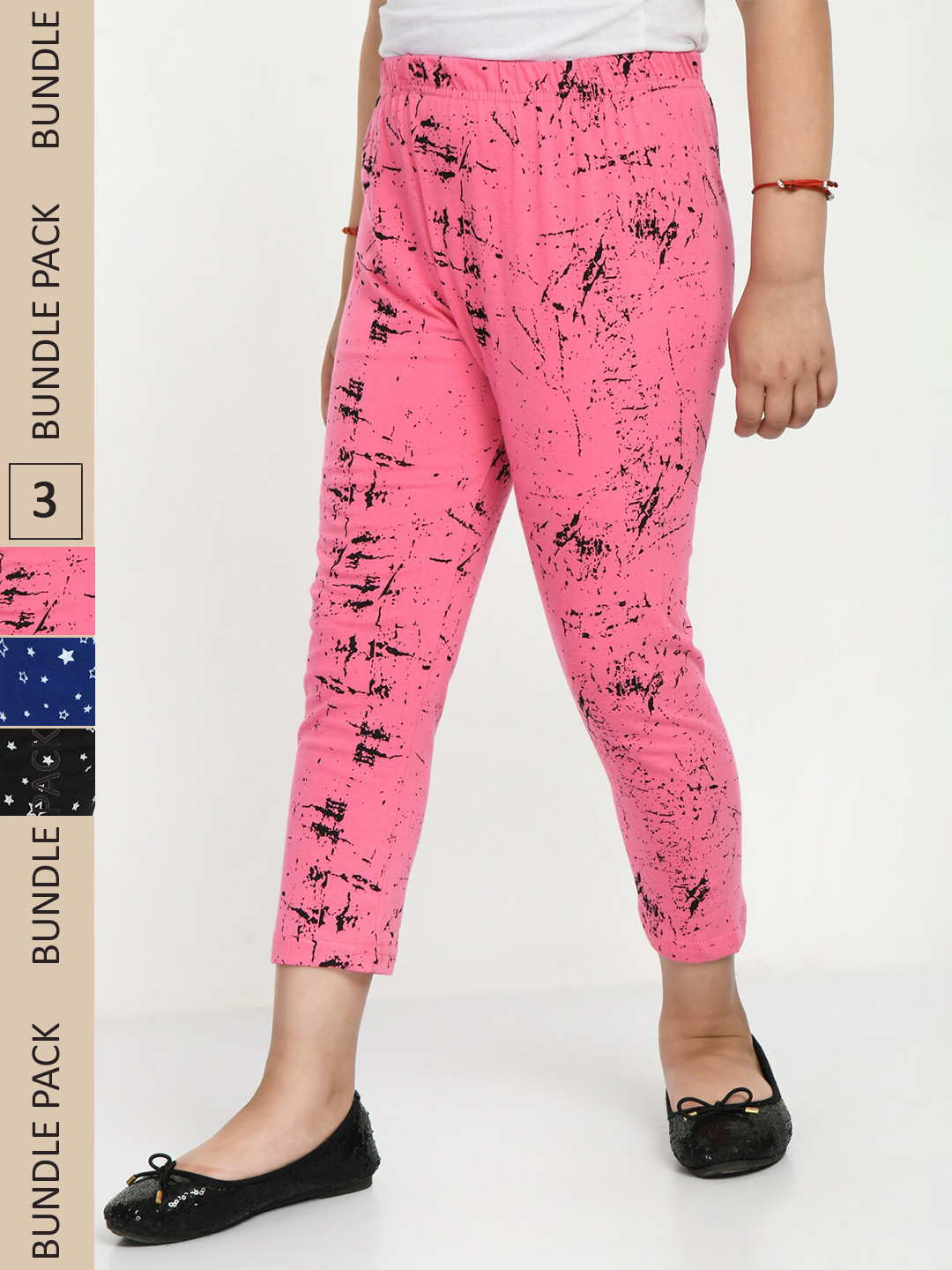 

IndiWeaves Girls Pack of 3 Printed High Rise Pure Cotton Capris, Black
