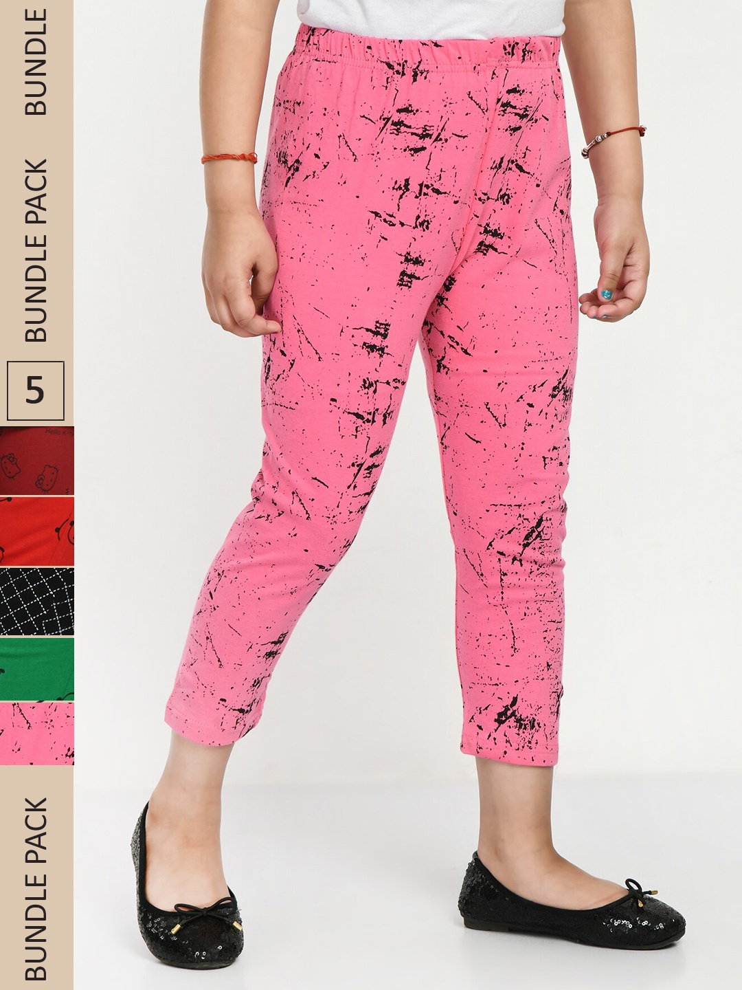 

IndiWeaves Girls Pack of 5 Printed High Rise Pure Cotton Capris, Green