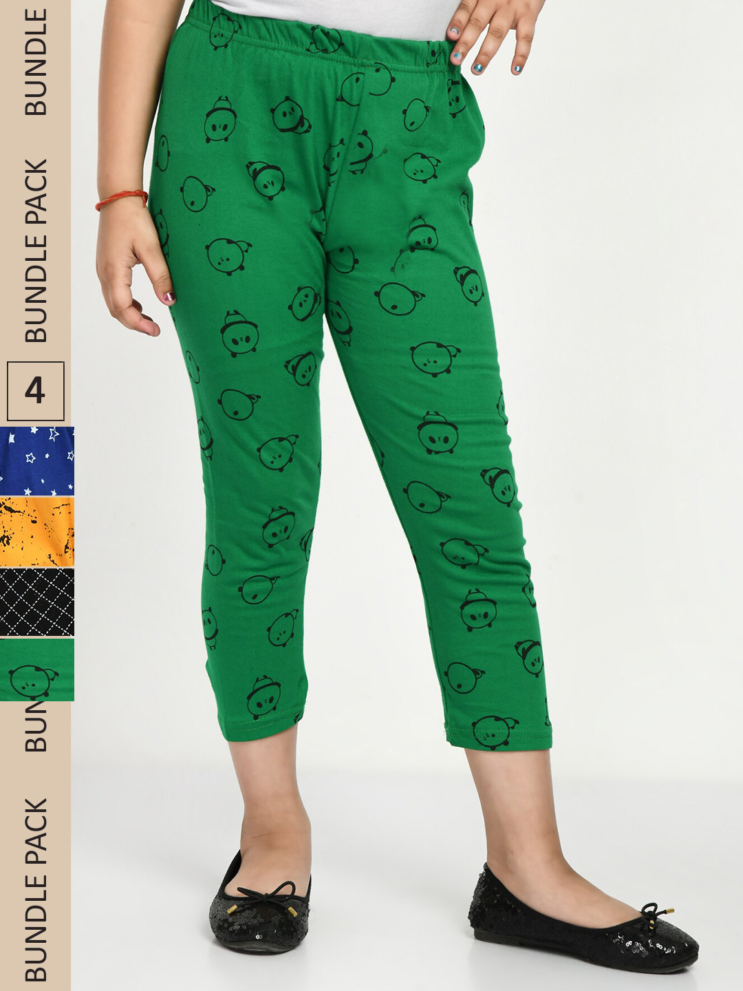 

IndiWeaves Girls Pack of 4 Printed High Rise Pure Cotton Capris, Yellow