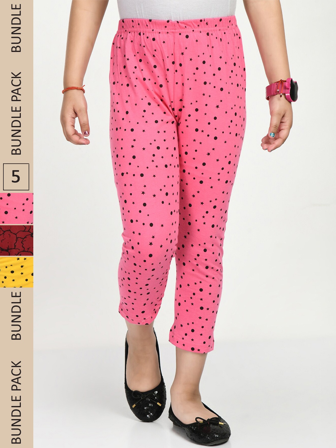

IndiWeaves Girls Pack of 3 Printed High Rise Pure Cotton Capris, Pink