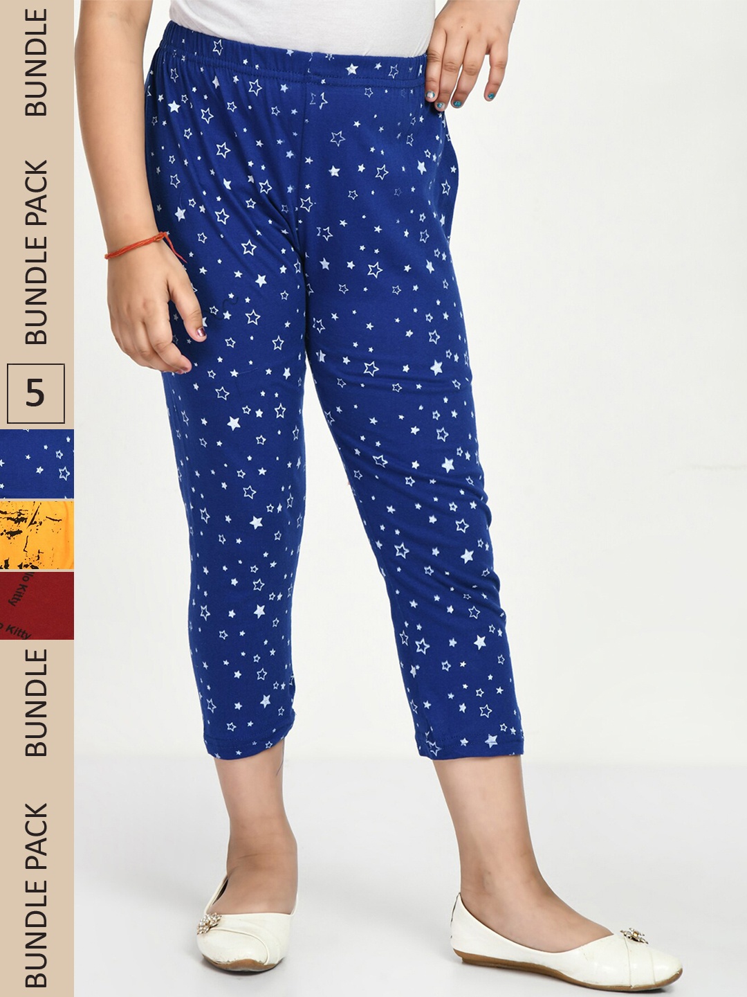 

IndiWeaves Girls Pack Of 3 Printed Pure Cotton Capris, Blue