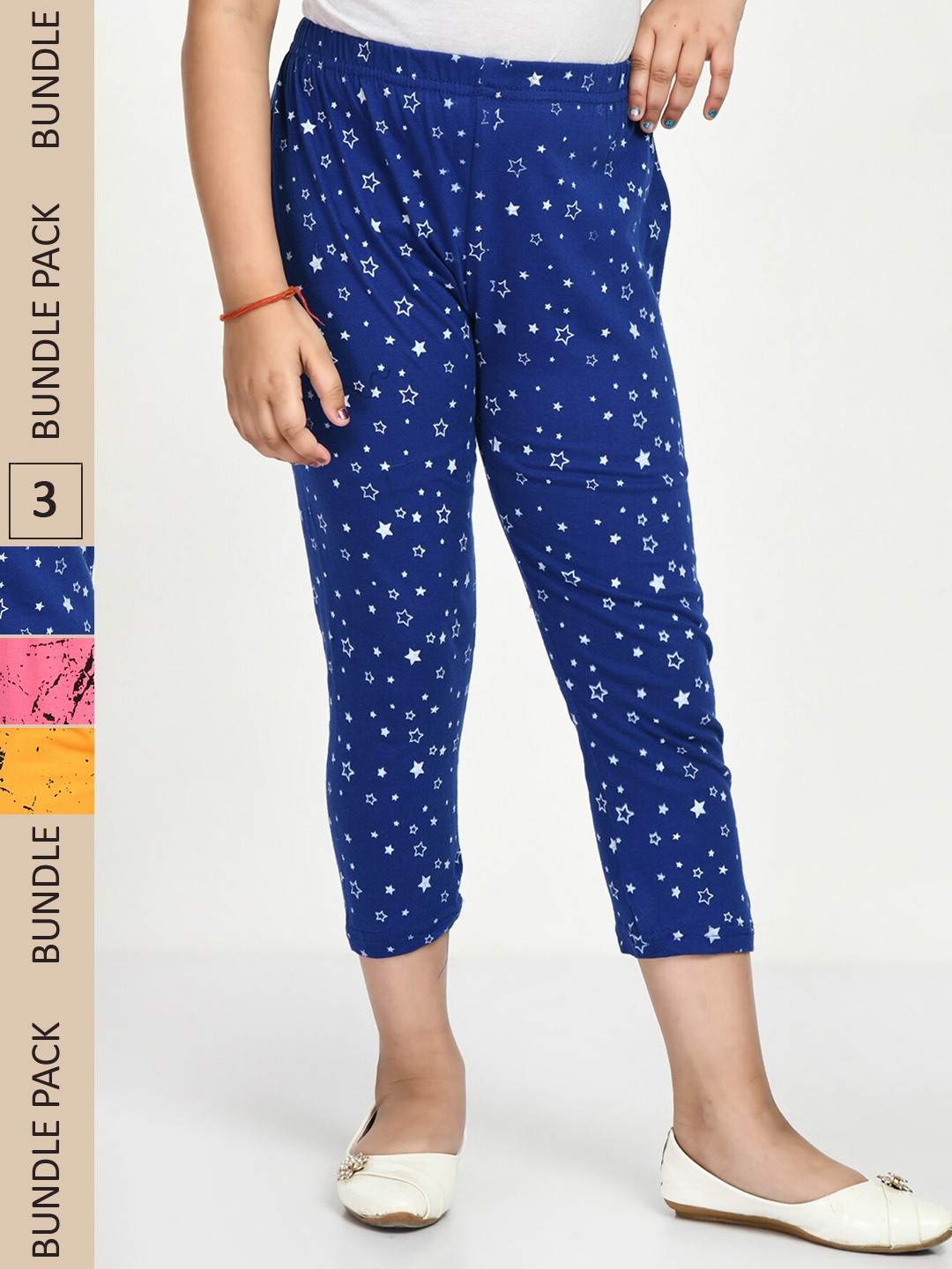 

IndiWeaves Girls Pack of 3 Printed High Rise Pure Cotton Capris, Yellow