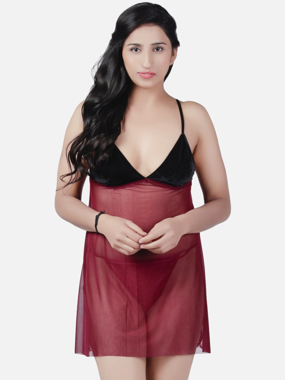 

Klamotten Shoulder Straps Sheer Baby Doll, Maroon