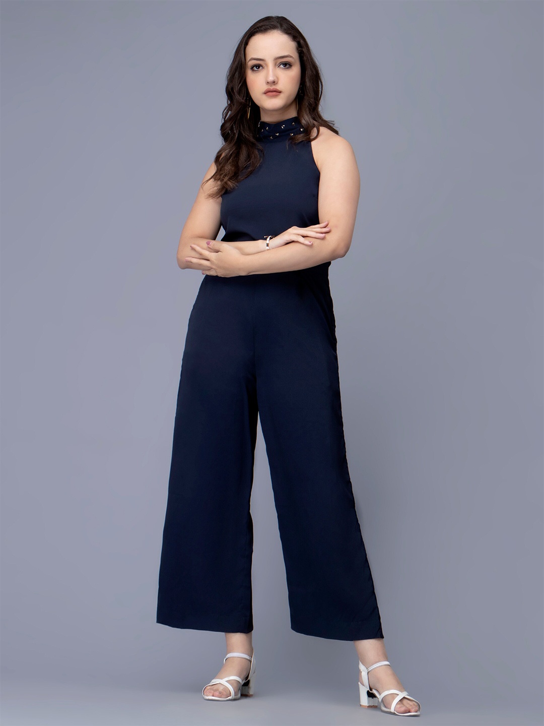 

Sipsew Embellished Basic Jumpsuit, Navy blue
