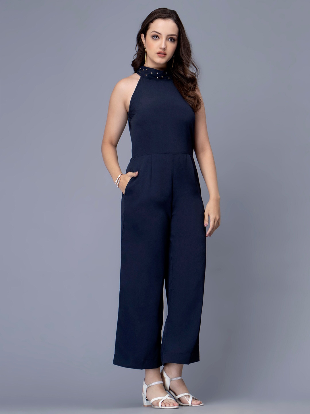 

Sipsew Embellished Basic Jumpsuit, Navy blue