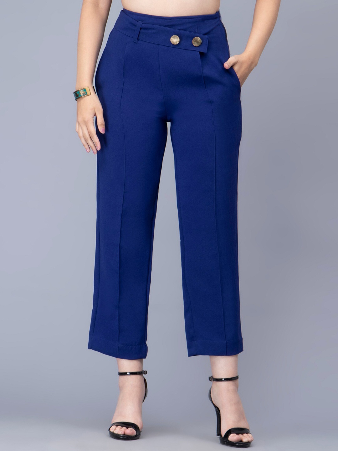 

Sipsew Women Smart Straight Fit High-Rise Trousers, Blue