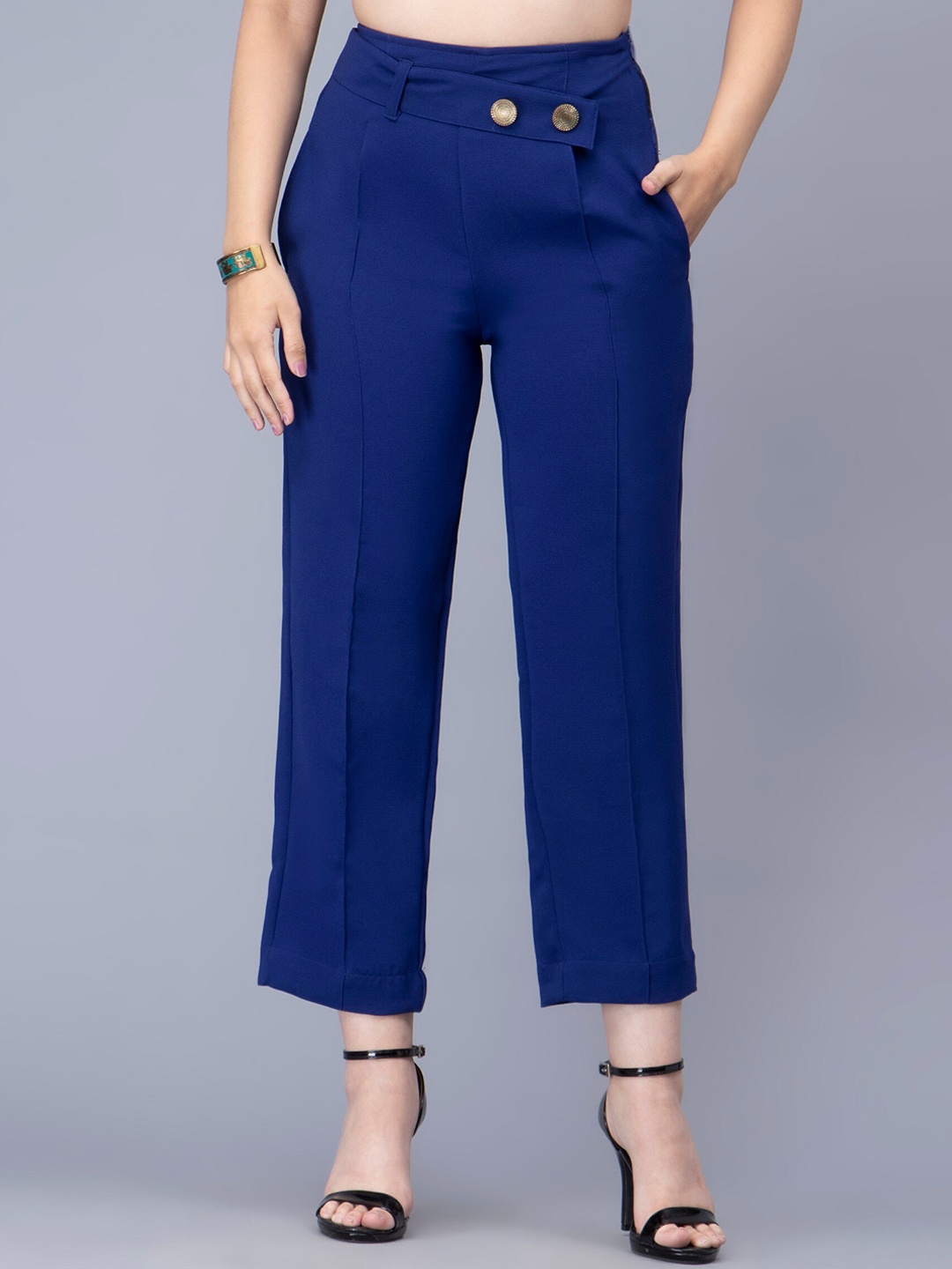 

Sipsew Women Smart Straight Fit High-Rise Trousers, Blue